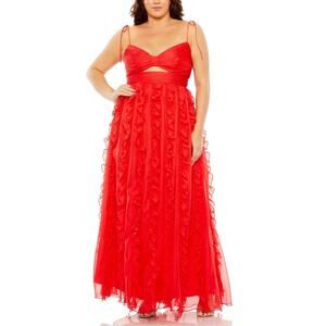 Mac Duggal 68543 Chiffon Cut Out Ruffled A-Line Gown Red Size 18W Maxi Dress